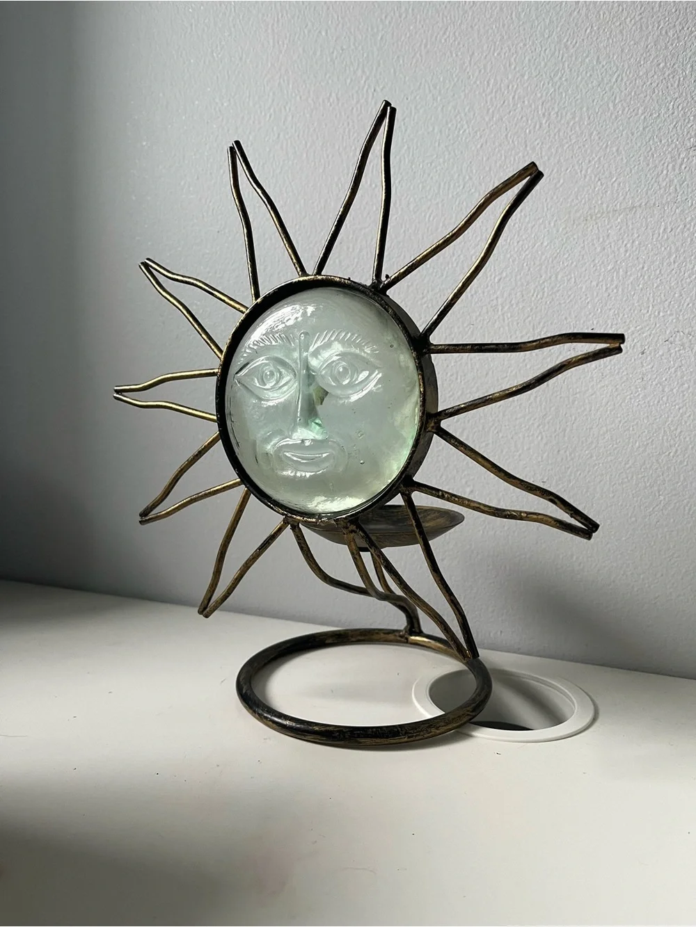Vintage Celestial Standing Sun Face Metal Candle Holder
